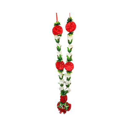 Garland 30 inch  white rose with red carnations (MOQ=dz)