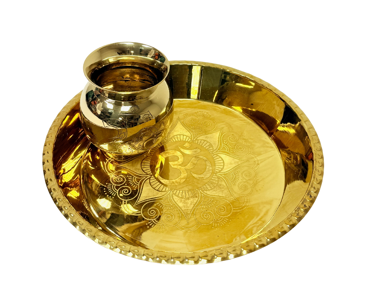 Brass Thali +lota set  12"* (MOQ=ea)