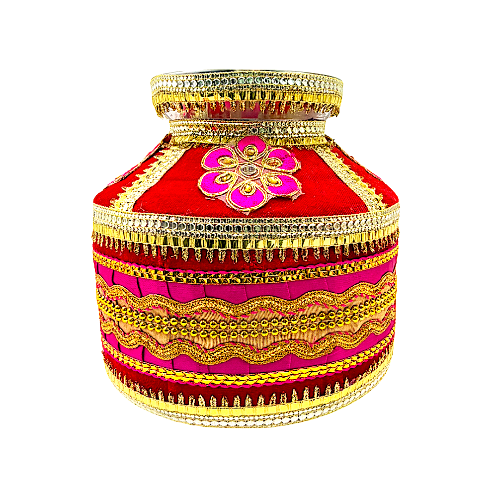 Festive Gharoli/Kalash. Cloth exterior decor, steel inside (MOQ=ea)