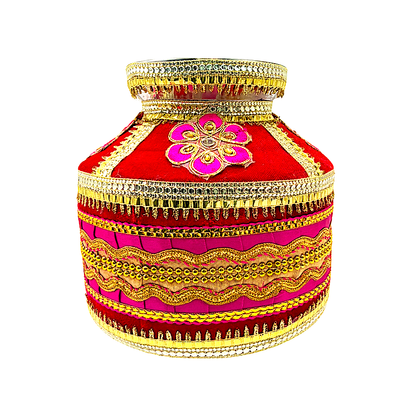 Festive Gharoli/Kalash. Cloth exterior decor, steel inside (MOQ=ea)