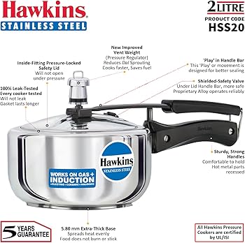 Hawkins Steel 2 liter  pressure cooker HSS20 (UOM=ea)