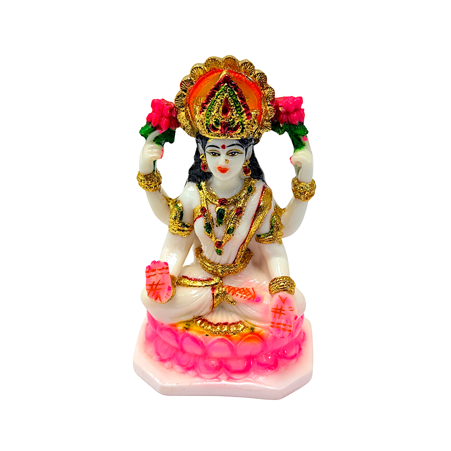 Goddess Laxmi , white and gold marble dust,  6 inches (MOQ=ea)