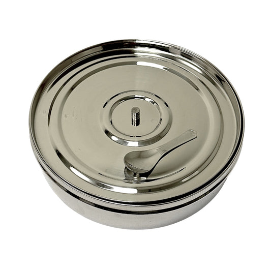Spice box (Masala Dibba) with steel lid and spoon  (MOQ=ea)