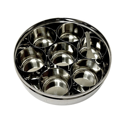 Spice box (Masala Dibba) with steel lid and spoon  (MOQ=ea)