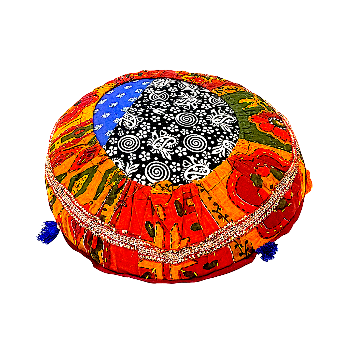 Rajasthani cushion Pillow round , 16"wide x 3" high (MOQ=ea)