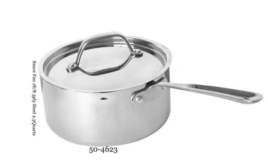 Sauce Pan 3ply 18/8 stainless steel with lid 2.3 Qt (MOQ=ea)