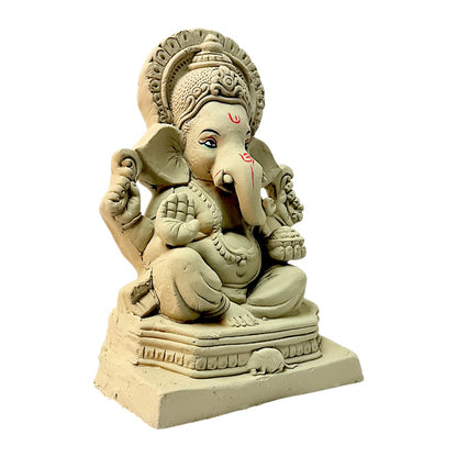 Eco-Friendly Clay Ganesha, Clay, color and gold on throne 12" (MOQ=4 pcs)