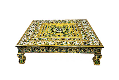 Bajat (table with short legs) brass meena 30" square (MOQ=ea)