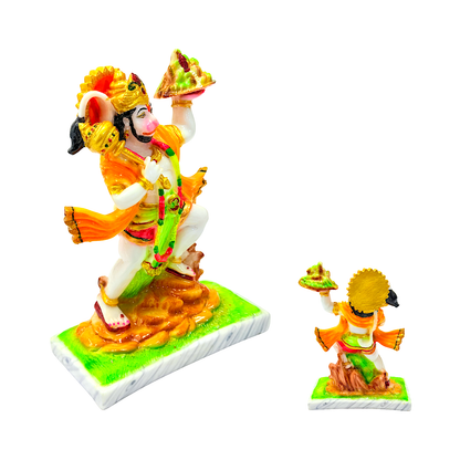 Lord hanuman with mountain, colorful marble dust,  8 inches