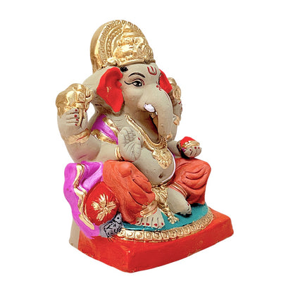 Eco-Friendly Clay Ganesha, color and gold on throne 8" (MOQ=8 pcs)