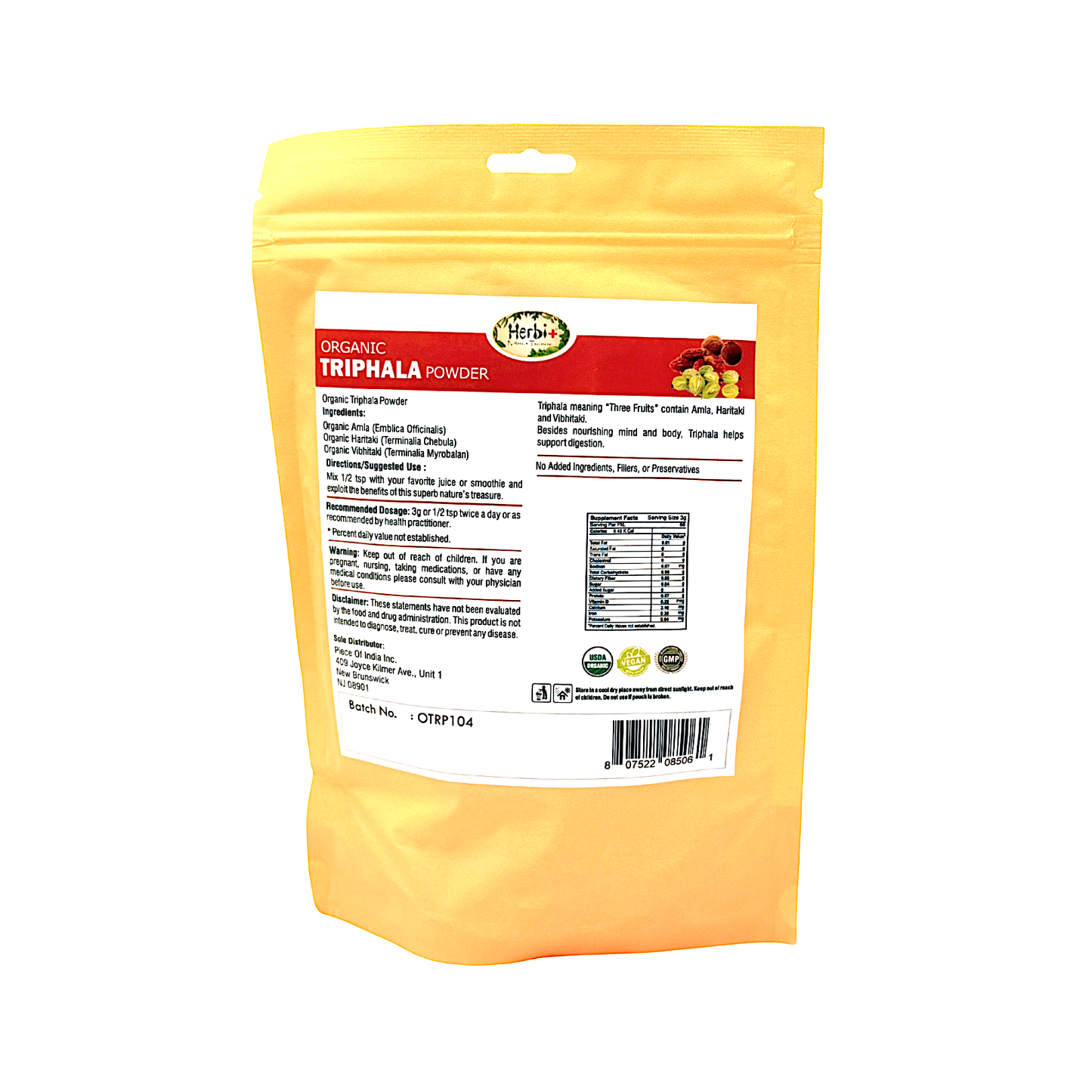 Organic Herbi Plus Triphla Powder 200g 7oz (MOQ=dz)