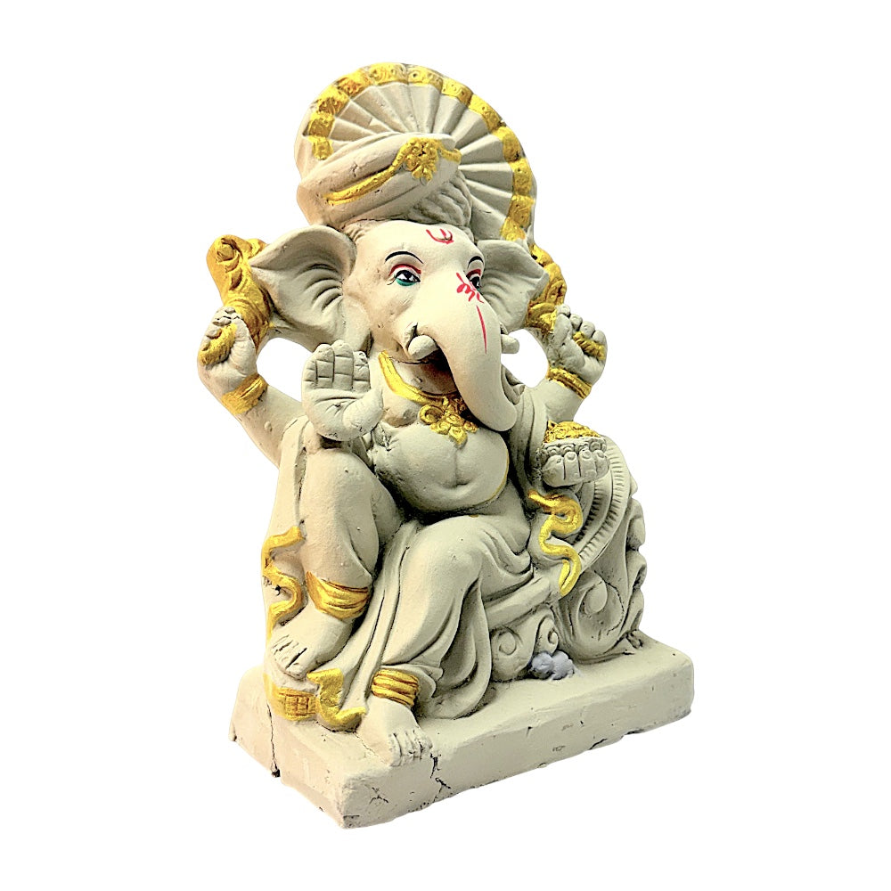 Eco-Friendly Clay Ganesha, Clay, color and gold on throne 12" (MOQ=4 pcs)
