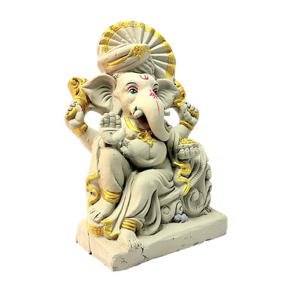 Eco-Friendly Clay Ganesha, Clay, color and gold on throne 12" (MOQ=4 pcs)