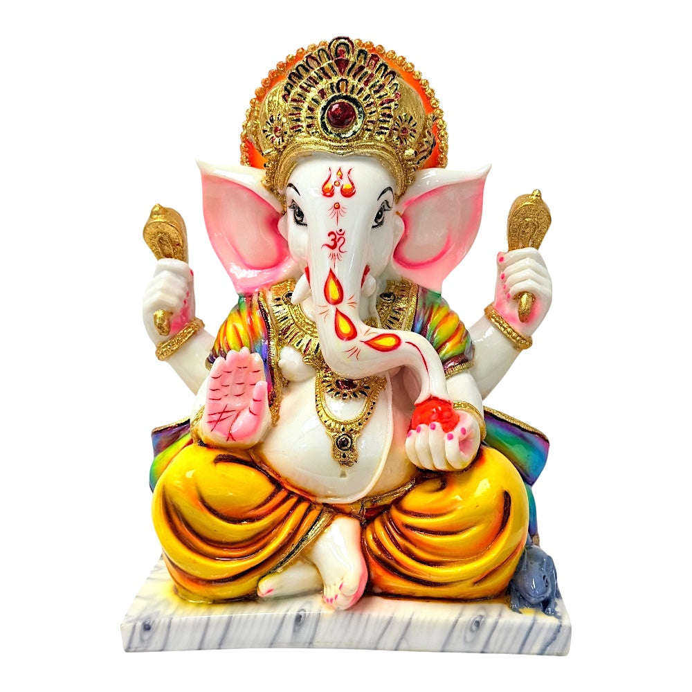 Lord Ganesha with Laddoo, colored, marble dust 12" (MOQ=ea)