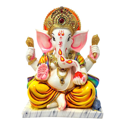 Lord Ganesha with Laddoo, colored, marble dust 12" (MOQ=ea)