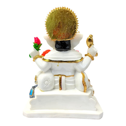 Lord Ganesha with offerings, white and gold, marble dust 12" (MOQ=ea)