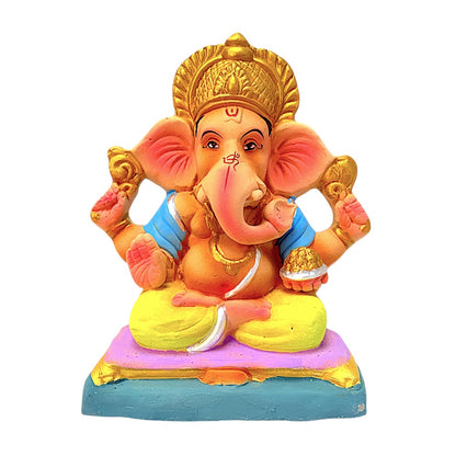 Eco-Friendly Clay Ganesha, color and gold on throne 8" (MOQ=8 pcs)