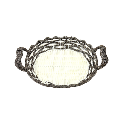 Mkaurs Oval woven white and metallic silver wicker basket with handles (MOQ=dz)