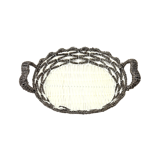 Mkaurs Oval woven white and metallic silver wicker basket with handles (MOQ=dz)