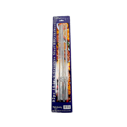 12 pc Stainless Steel BBQ Skewers, 15 inches
