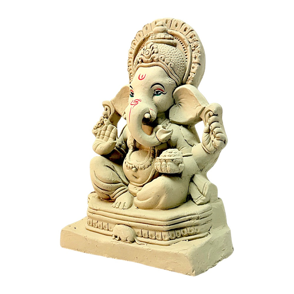 Eco-Friendly Clay Ganesha, Clay, color and gold on throne 12" (MOQ=4 pcs)