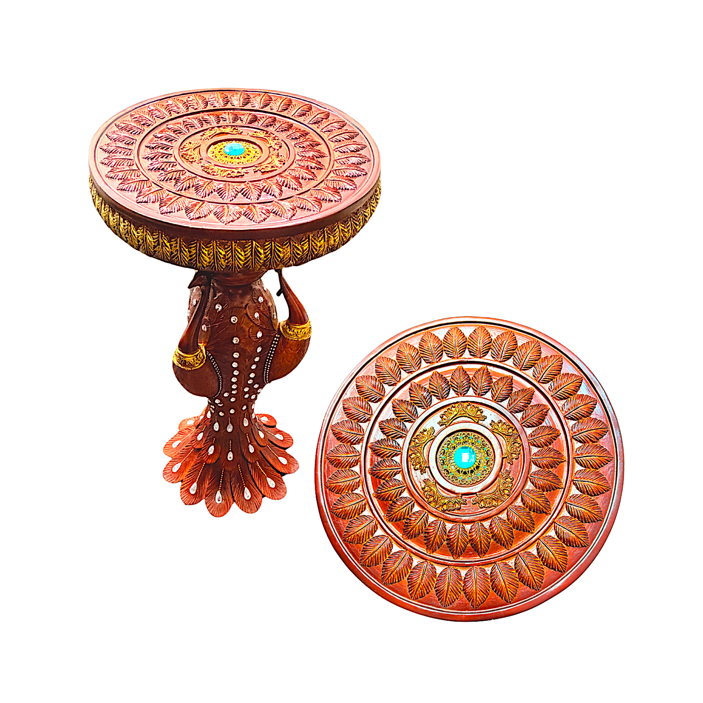 Carved Wooden Pedestal with Peacocks and embellishments (MOQ=ea)