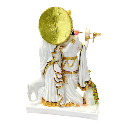 Radha Krishna, white and gold, marble dust 12" (MOQ=ea)