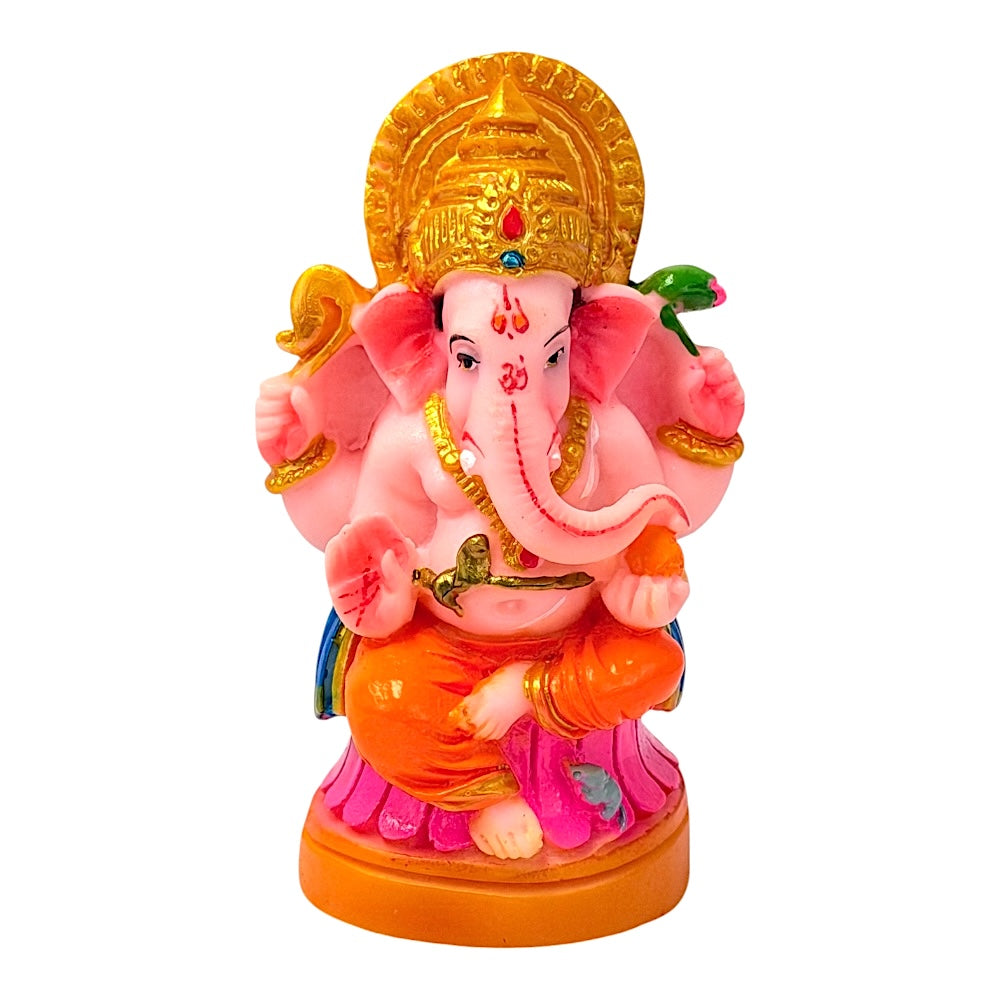 Lord Ganesha , white and gold marble dust,  3 inches (MOQ=ea)