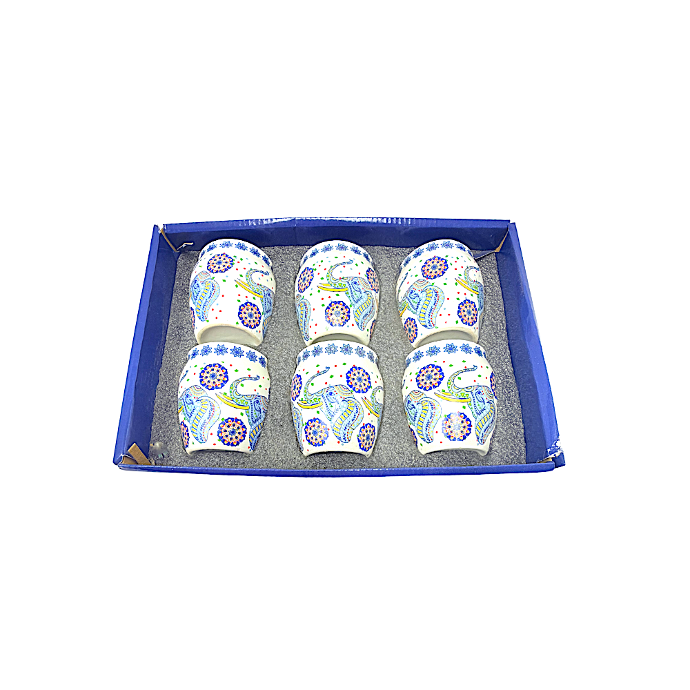 Set of 6, 8oz tea cups (kullad) with Indian designs (Color and design may vary)