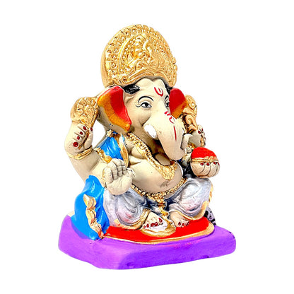 Eco-Friendly Clay Ganesha, clay, color and gold 6" (MOQ=18 pcs)