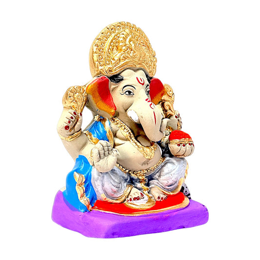 Eco-Friendly Clay Ganesha, clay, color and gold 6" (MOQ=18 pcs)
