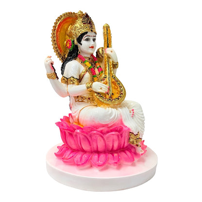 Saraswati, white and gold, marble dust 15" (MOQ=ea)
