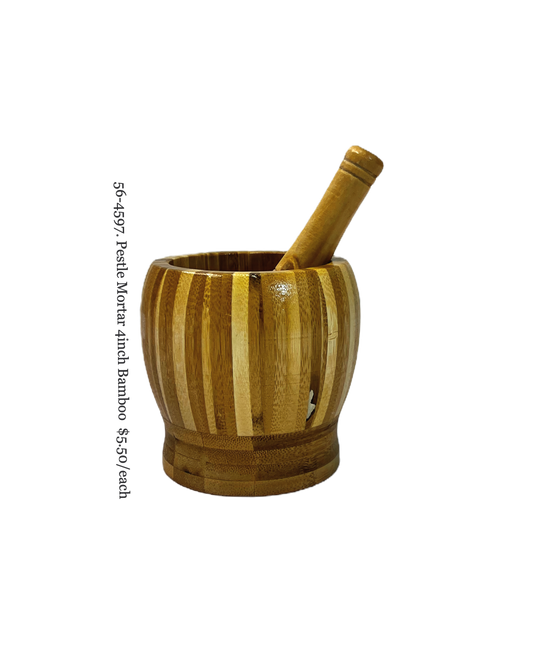 Pestle Mortar wood Bamboo H: 4" W:4" (MOQ=ea)
