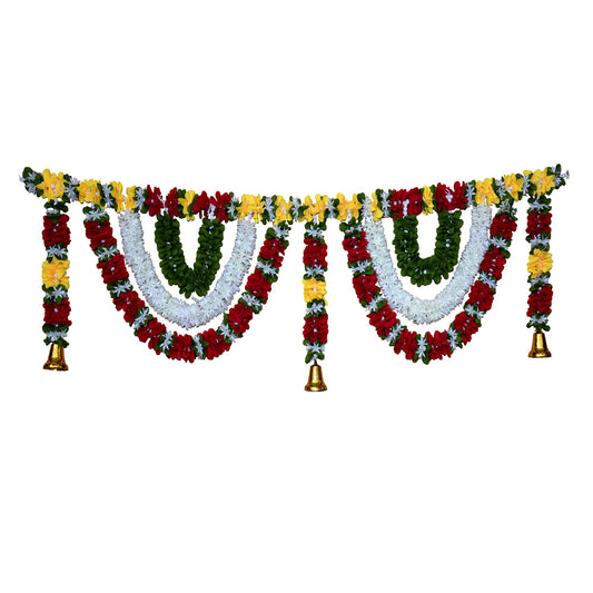 Red, White, Green & Yellow Floral Door Hanging with Bells, 42 inches (MOQ=ea)