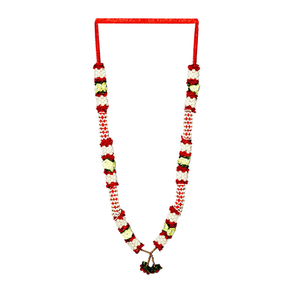Garland 21 inch with pearls,roses and satin ruffles  (assorted colors) (MOQ=dz)