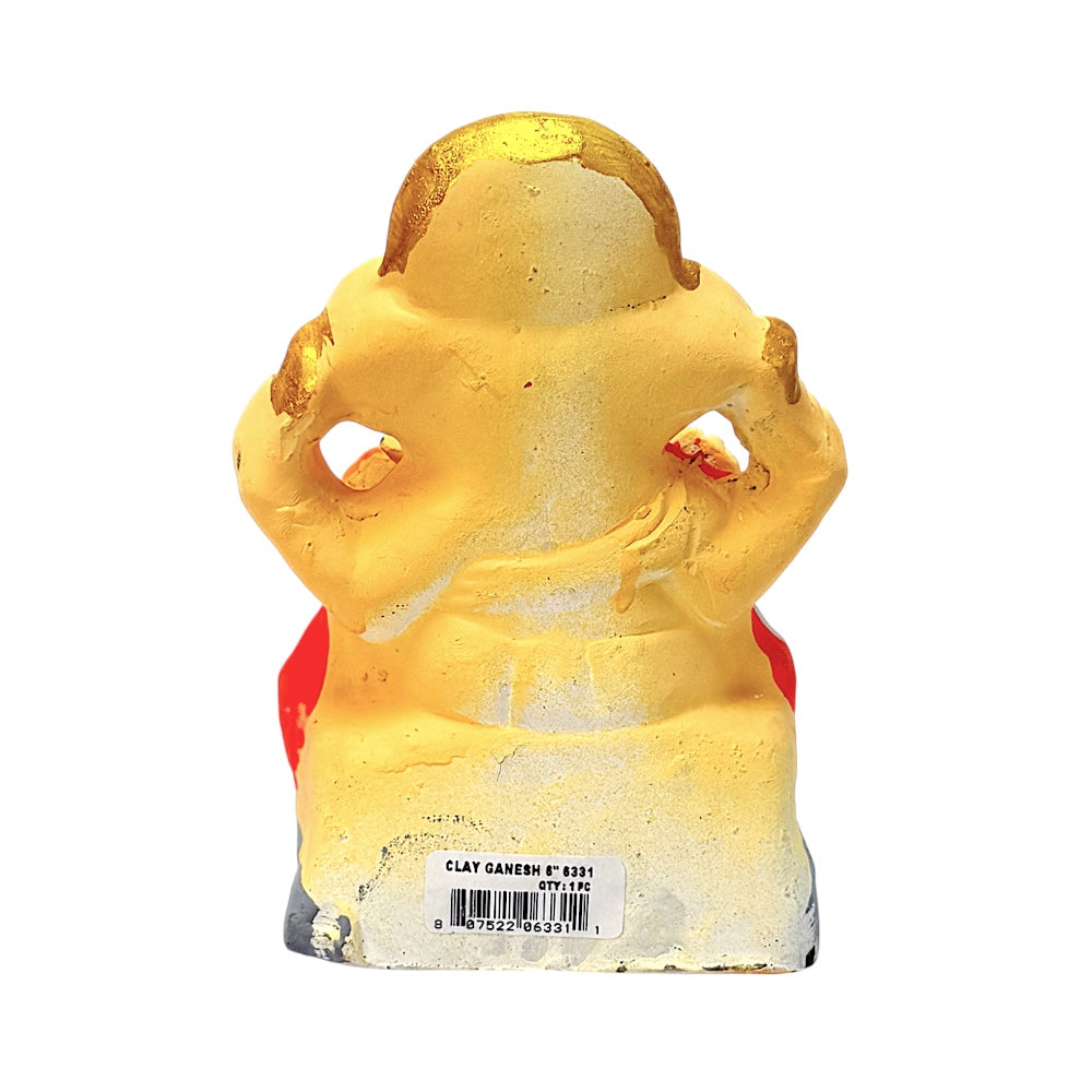 Eco-Friendly Clay Ganesha, color and gold 6" (MOQ=18 pcs)