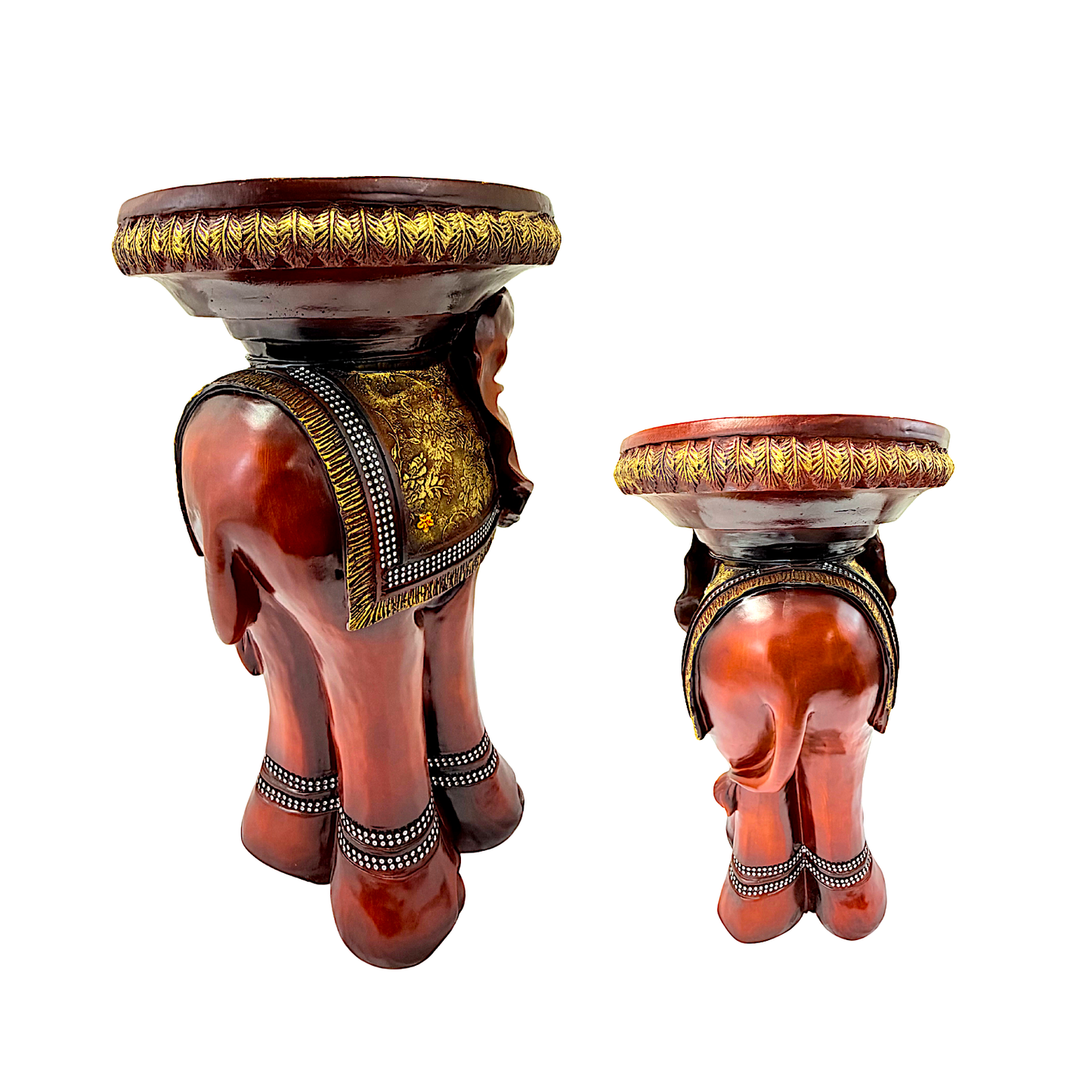 Carved wooden pedestal with elephant w gems (MOQ=ea)