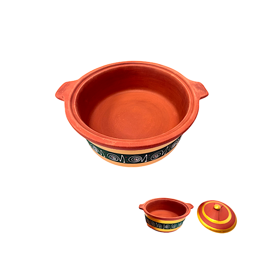 Clay Haandi (pot) for cooking 3.5 liter with painted sides (Color and Design may vary)