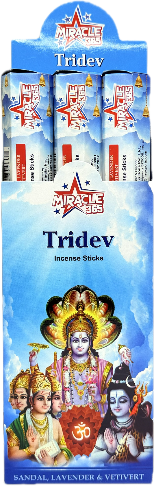 Miracle 365 Tridevi (6 tubes of 20 incense sticks each) rose jasmin mogra (MOQ=10pc)