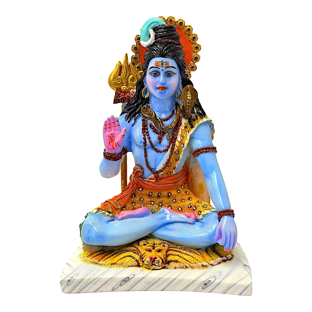 Lord Shiva, colored and gold, marble dust 12" (MOQ=ea)
