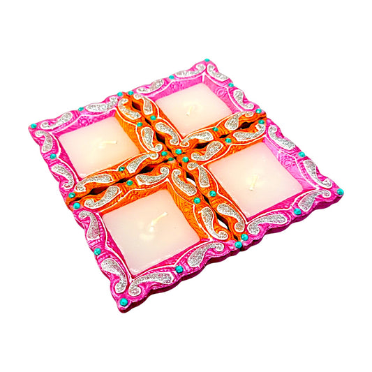 4Pk Deco colorful wax diya Shk Pkt (Choras Keri) style (MOQ=36pc)