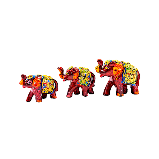 Set of 3 Adorned elephants 4" 3" and 2" Assorted Colors (MOQ=ea)