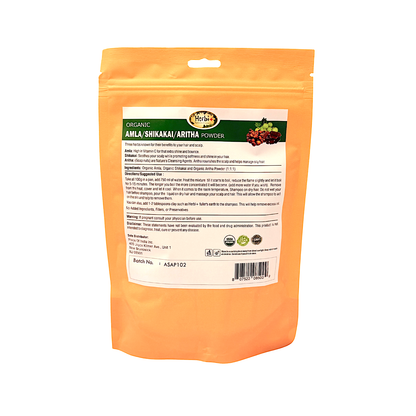 Organic Herbi Plus Amla Shikakai Aritha Powder for Hair 200g 7oz (MOQ=dz)