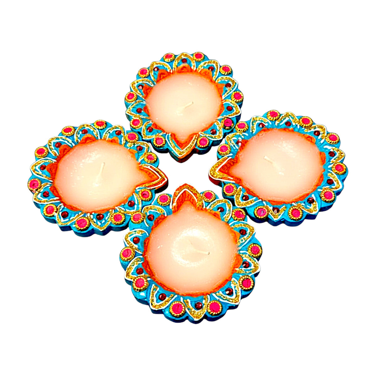 4Pk Deco colorful wax diya (Goal Full) style (MOQ=36pc)