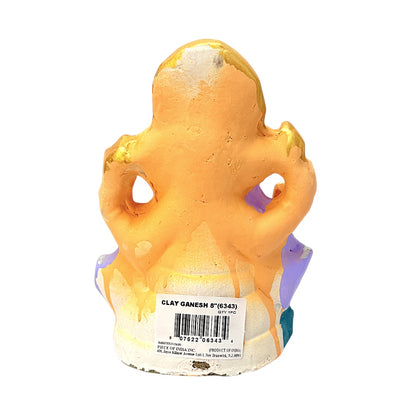 Eco-Friendly Clay Ganesha, color and gold on throne 8" (MOQ=8 pcs)