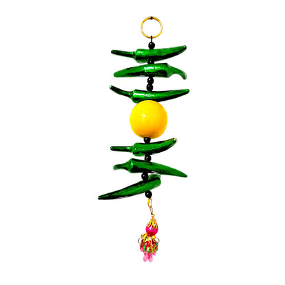 Metallic door hanging Nimbu Mirchi, 8.5 inches- Colored