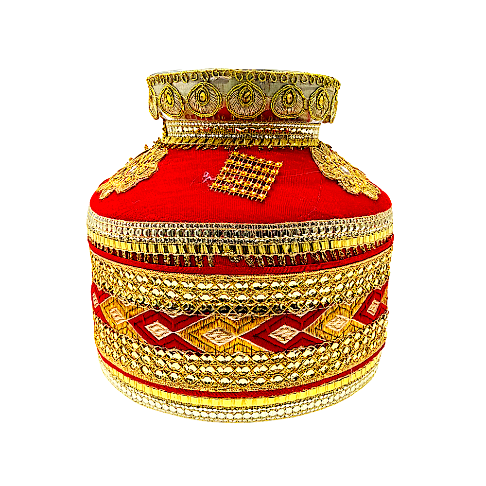Festive Gharoli/Kalash. Cloth exterior decor, steel inside (MOQ=ea)