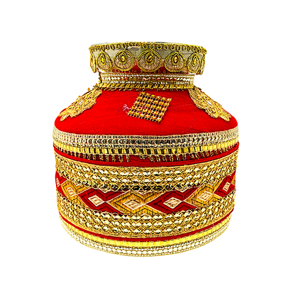 Festive Gharoli/Kalash. Cloth exterior decor, steel inside (MOQ=ea)