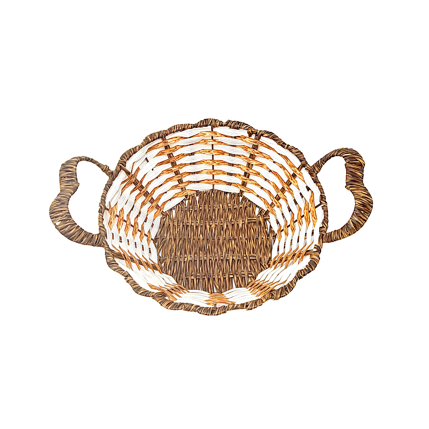 Mkaurs round woven offwhite and brown  wicker basket with handles (MOQ=dz)