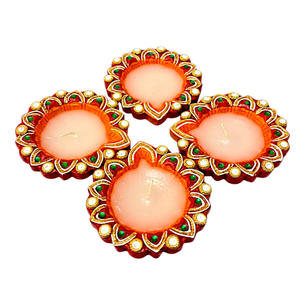 4Pk Deco colorful wax diya (Goal Full) style (MOQ=36pc)